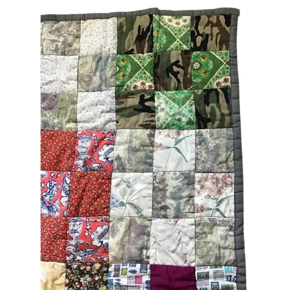 Patchwork Pieced Handmade Lap Throw Cutter Quilt Vtg 9 Block Patch Cotton Scraps